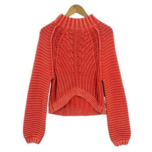 FREE PEOPLE Sweater Sweetheart Chunky Rib Knit Pullover Orange